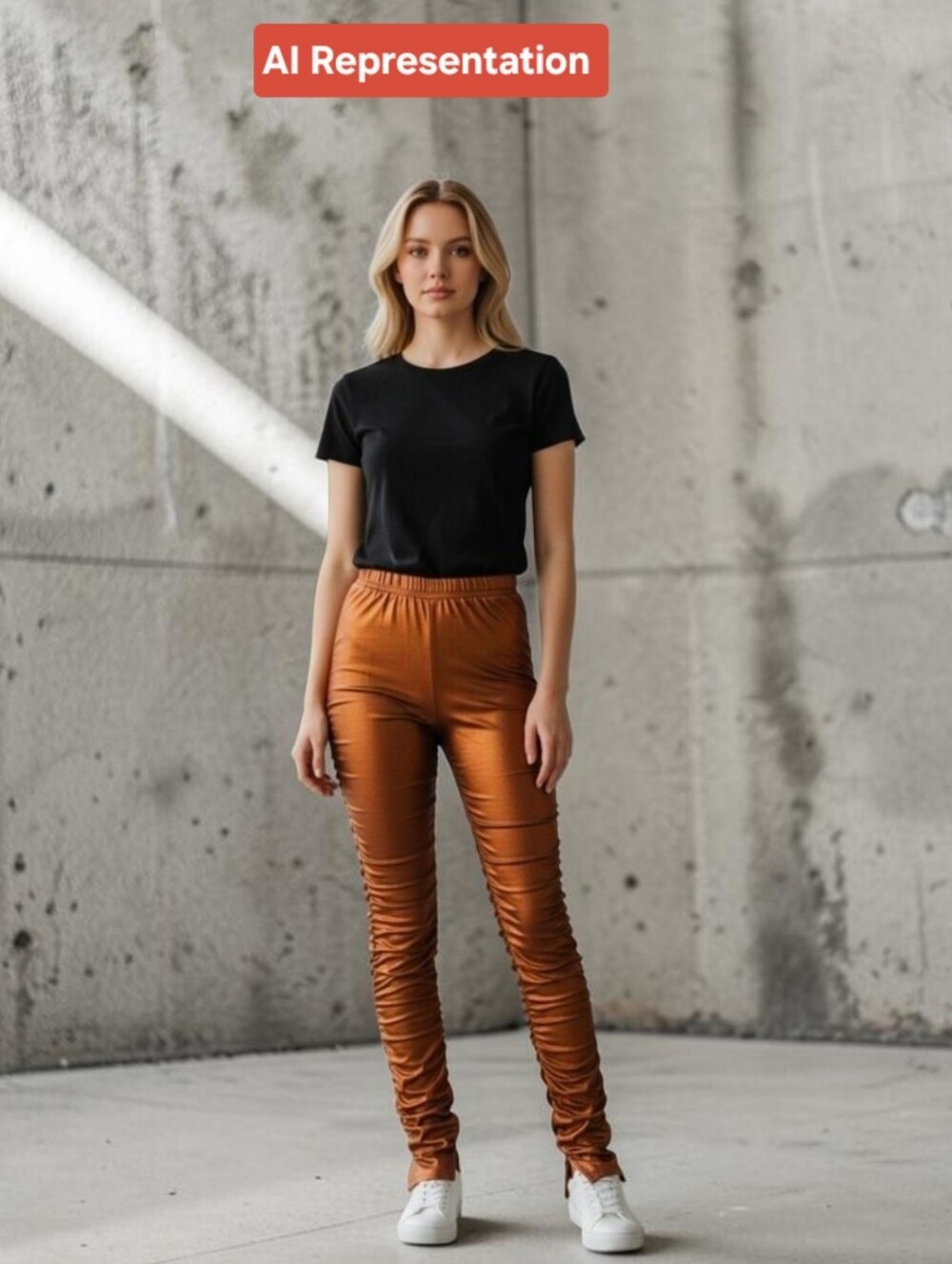 NWOT Women's Shein Burnt Orange Shiny Ruched Pants